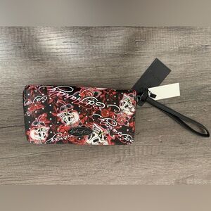 Ed Hardy Black and Red Skull Tattoo Wallet Small Wristlet NWT